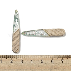 ウッドペンダント  樹脂と金箔  ティアドロップ  ダークシーグリーン  44x7.5x4mm  穴：1.5mm&nbsp;FIND-B042-03C