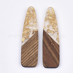 樹脂と木の大きなペンダント  金箔  弾丸  ゴールド  66~66.5x17x3~3.5mm  穴：1.6mm&nbsp;X-RESI-S358-98F