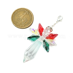 天使のガラスのペンダントの装飾  バッグ飾り用の合金製ロブスター クロー クラスプ チャーム  グリーン  72mm&nbsp;HJEW-TA00278