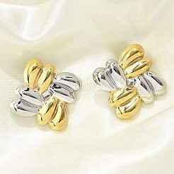 304ステンレススチールツートンスタッドピアス  18KGP本金メッキ＆プラチナ  菱形  35x35mm&nbsp;EJEW-A124-01B