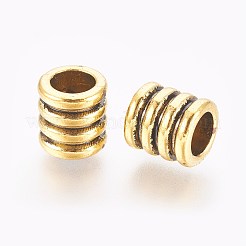 チベット風合金ビーズ  スジ入りビーズ  コラム  アンティーク黄金  鉛フリー＆カドミウムフリー  9.5x9mm  穴：6mm&nbsp;GLF9863Y
