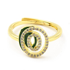 ミックスカラー エナメル イニシャル レター アジャスタブル リング クリア キュービックジルコニア  女性のための18KGP本金メッキ真鍮ジュエリー  カドミウムフリー＆鉛フリー  文字.o  usサイズ5 1/4(16mm)  文字.o：12.5x11mm&nbsp;RJEW-P045-01G-O