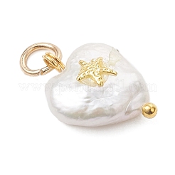 Natural Baroque Keshi Pearl Heart Charms with Alloy Starfish Slice&nbsp;PALLOY-JF05014