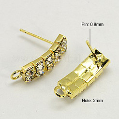 真鍮製スタッドピアスパーツ  カン付き  クリスタルグレードのラインストーン  ゴールドカラー  17.5x5x14mm  穴：2mm  ピン：0.8mm&nbsp;RB-H297-13-G