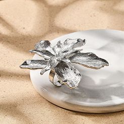 Flower Alloy Adjustable Rings for Women&nbsp;RJEW-B108-01P