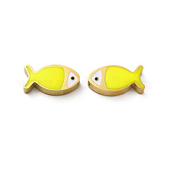 イオンプレーティング（IP）304ステンレスビーズ  エナメル  18KGP本金メッキ  魚  ミックスカラー  7x13.5x3mm  穴：1.8mm&nbsp;STAS-C074-10G
