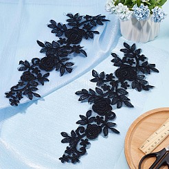 ポリエステル刺繍レースアップリケ  チャイナドレスの飾りアクセサリー  ドレス  花  ブラック  360x145x1mm&nbsp;DIY-WH0401-94B