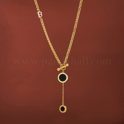 Flat Round with Letter B 316L Surgical Stainless Steel Black Acrylic Roman Numerals Pendant Y Necklaces for Women&nbsp;FS-WG00E23-01