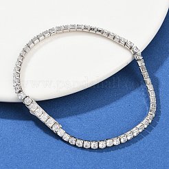 女性用スターリングシルバーマイクロパヴェキュービックジルコニアテニスブレスレット925個  正方形  プラチナメッキ  3 mm幅  7-1/8インチ（18.2cm）&nbsp;BJEW-C117-01B-P02
