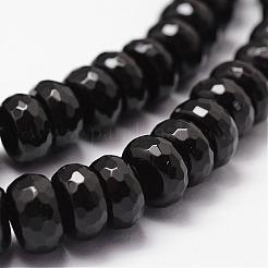 ナチュラルブラックオニキスビーズ連売り  グレードA  染め＆加熱  多面カット  ロンデル  6x3mm  穴：1mm  約120個/連  15.16インチ〜15.35インチ&nbsp;G-P161-23-6x3mm