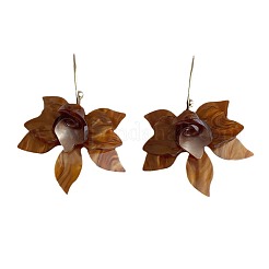 合金アクリルフラワーダングルスタッドピアス  ライトゴールド  キャメル  41x38mm&nbsp;FS-WG43F84-01