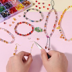 模造人工クリスタルガラスビーズ 2 袋  多面カットキューブ  混合スタイル  ブルー  4x4x4mm  穴：1.2mm  約100個/袋&nbsp;GLAA-SZ0001-95B-06