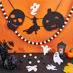 ハロウィンパーティーの飾り付けキット  ウッドビーズを含む  ゴースト織り生地＆カボチャフクロウスカルバットフェルトハンギングペンダント  ブラック  120個/袋&nbsp;DIY-OC0008-64