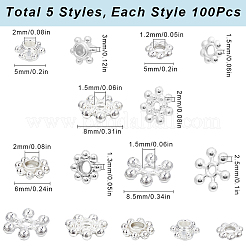 500種類のスタイルの合金デイジースペーサービーズ5個  混合図形  銀  4~10x1.5~2mm  穴：1~2.5mm  100個/スタイル&nbsp;FIND-SP0002-22B