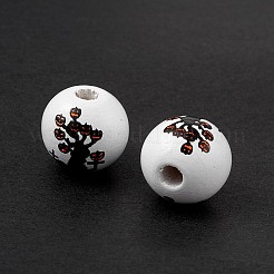 Halloween Printed Natural Wood European Beads&nbsp;WOOD-C014-01C