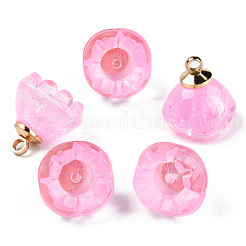 透明スプレー塗装ガラスチャーム  ライトゴールドメッキ真鍮パーツ  花  パールピンク  14x13x13mm  穴：2mm&nbsp;GLAA-N035-031-C09