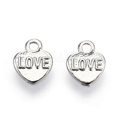 チベット風合金チャーム  カドミウムフリー＆鉛フリー  単語「love」付けのハート  アンティークシルバー  7x6x1mm  穴：1.2mm&nbsp;PALLOY-T075-175AS