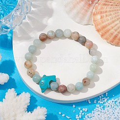 8MM Round Natural Flower Amazonite Beaded Stretch Bracelets&nbsp;BJEW-JB10217-03