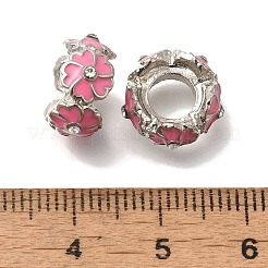 メッキ合金エナメル欧州ビーズラック  ラインストーン付き  鉛フリー＆カドミウムフリー  大穴ビーズ  花  ショッキングピンク  11.5x6mm  穴：5mm&nbsp;FIND-H005-26P-02