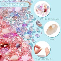 178PCSガラスビーズ  ティアドロップ  多面カット  透明/不透明  混合スタイル  ピンク  6~12x4~8mm  穴：0.9~1.4mm&nbsp;GLAA-NB0001-69A