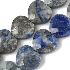 天然石ラピスラズリビーズ連売り  多面カット  ハート  14.5~15x15~15.5x5.5~6mm  穴：1mm  約10個/連  5.51~5.71''（14~14.5センチメートル）&nbsp;G-A309-A07-01