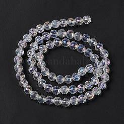 電気メッキガラスビーズ連売り  ABカラーメッキ  ファセット（96ファセット）  ラウンド  クリアAB  8mm  穴：1mm  約72個/連  21.8インチ&nbsp;EGLA-R040-8mm-15