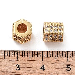 コラム真鍮マイクロパヴェクリアキュービックジルコニアビーズ  18KGP本金メッキ  8x8x7.5mm  穴：4mm&nbsp;KK-S394-05D