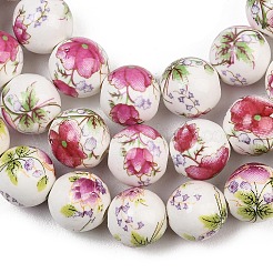 Handmade Flower Printed Porcelain Ceramic Beads Strands&nbsp;PORC-M007-10mm-17