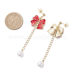 Alloy Enamel Bowknot Dangle Stud Earrings&nbsp;EJEW-JE06645-02