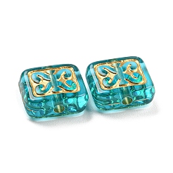 メッキクリアアクリルビーズ  ゴールドライン入り  長方形  ミディアムターコイズ  10.5x12x5mm  穴：1.8mm  約833個/500g&nbsp;OACR-A024-02C