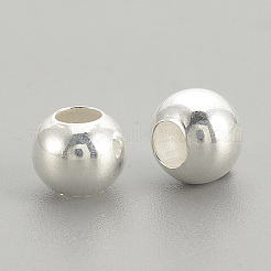 925スターリングシルバービーズ  ラウンド  銀  4x3.5mm  穴：1.5mm&nbsp;STER-S002-12-4mm