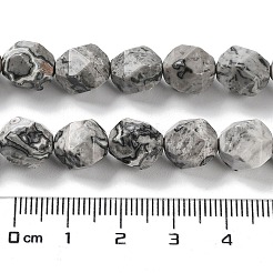 天然な地図の石のビードの繊維  多面カット  スターカットラウンドビーズ  9.5~10.5x9~9.5x9~9.5mm  穴：1.2mm  約36~38個/連  14.76~15インチ（37.5~38.1cm）&nbsp;G-G030-A02-02