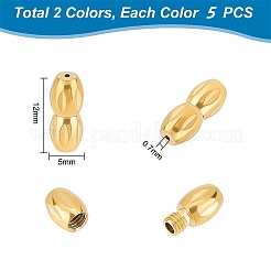 10個 2色 304ステンレススチール製ネジ留め具  オーバル  ゴールデン·ステンレス鋼色  12x5mm  穴：0.7mm  5個/カラー&nbsp;STAS-UN0050-13