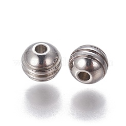 変色しにくい201ステンレススチールのスジ入りビーズ  ロンデル  ステンレス鋼色  6x5mm  穴：1.6mm&nbsp;STAS-P239-04P