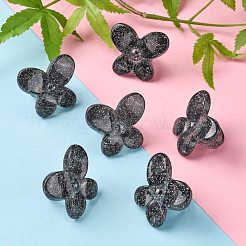 アクリル指指輪  レトロなスタイル  グリッターパウダー付き  蝶  ブラック  6.5~36mm  内径：18mm  蝶：36mm&nbsp;RJEW-M137-02A