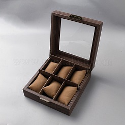 6スロットのレトロ密度ボードとPUレザーの時計ディスプレイケース、見える窓付き  正方形  正方形  20.7x20x8.35cm&nbsp;ODIS-WH0078-28A