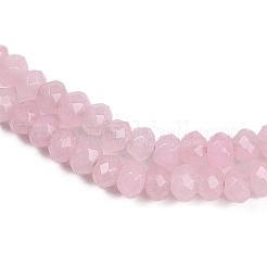 天然石ホワイトジェイドビーズ連売り  ファセットロンデル  染め  ピンク  4~4.5x3mm  穴：1mm  約112~121個/連  13.54''~13.98''（34.4~35.5センチメートル）&nbsp;G-Z069-01K