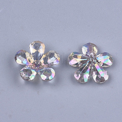 透明なアクリルビーズキャップ  ABカラー  多面カット  5花びら  花  ミックスカラー  23x22x7mm  穴：1.8mm  約380個/500g&nbsp;TACR-T007-05