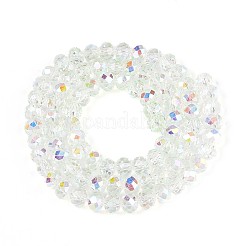 透明ガラスビーズ連売り  ロンデル  半分メッキ  ABカラーメッキ  多面カット  甘露  6~6.5x5~5.5mm  穴：1mm  約82~83個/連  16.14~16.34インチ（41~41.5cm）&nbsp;X-EGLA-N016-6mm-06