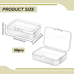PPプラスチックビーズ容器30個  ヒンジ付き蓋付き長方形ビーズ収納ケース  小物用  透明  7.5x5.15x2.1cm&nbsp;CON-BC0007-96