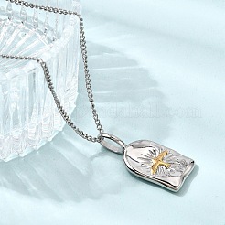 Religion Two Tone 304 Stainless Steel Holy Spirit Bird Rectangle Medal Pendant Necklaces for Women&nbsp;NJEW-K304-02GP