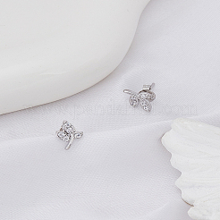 真鍮ラインストーンスタッドピアス1組  葉  プラチナ  9x6mm&nbsp;EJEW-LP0004-73P