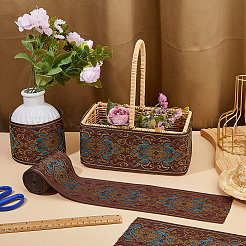 6.25ヤードの花柄ヴィンテージジャカードポリエステルリボン  刺繍入りの織りリボン  ブルー  3-5/8インチ（93mm）&nbsp;OCOR-HS0001-11B