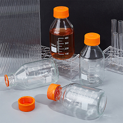 再利用可能なガラス製メディアボトル、濃いオレンジ色のプラスチック製スクリュートップキャップ付き  ラウンド  透明  8.6x18cm  容量：500ml（16.91fl.oz）&nbsp;CON-WH0112-031A