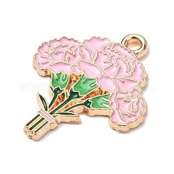 合金エナメルチャーム  花のチャーム  ゴールドカラー  ピンク  25x21x2mm  穴：1.8mm&nbsp;ENAM-I089-02G-07
