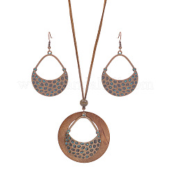 Bohemian Alloy & Wood Pendant Necklaces & Dangle Earrings Sets&nbsp;WG8FC17-02