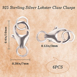 スターリングシルバーのロブスタークロウ留め金6個925個  プラチナ  10x7x3mm  穴：2.5mm&nbsp;STER-CN0001-23