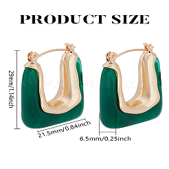 女性用合金と樹脂のフープピアス1組  ライトゴールド  長方形  ティール  29x21.5x6.5mm&nbsp;EJEW-LP0004-71A