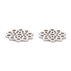 変色しない201ステンレススチールペンダント  レーザー切断  手動研磨  花  ステンレス鋼色  16x16x1mm  穴：2mm&nbsp;STAS-D451-12P