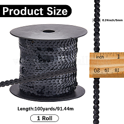 プラスチックスパンコールビーズ  スパンコールビーズ  装飾アクセサリー  フラットラウンド  ブラック  6mm  100ヤード/ロール&nbsp;FIND-WH20002-34D